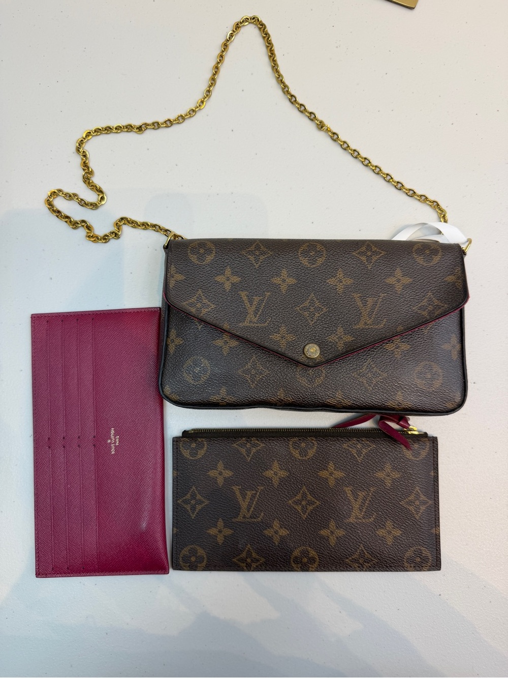 Louis Vuitton Brown Monogram Crossbody Wallet with Fuchsia Accents